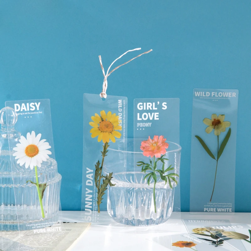 Floral Painting Bookmark Retro Flower Bookmark Bookmarks Stationery Supplies 5 Pcs/set Natural Plant Flower Leaves Series Bookmark PVC Reading Book Mark Book Page Marker Stationery Supplies Kawaii