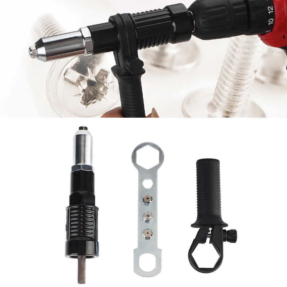 Electric Rivet Nut GunRiveting Nut Gun Adapter 2.4mm-4.8mm With Replaceable Bit Nail Set 3pcs/set