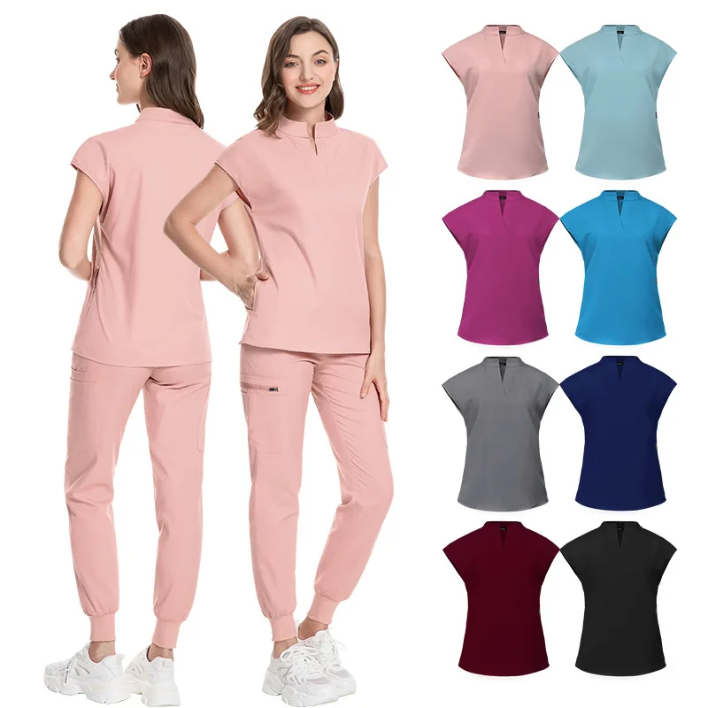 

Stand Collar Scrub sets thin short sleeved Medical Uniform Nurse Doctor workwear Spa Clinic Hospital overalls surgical gown