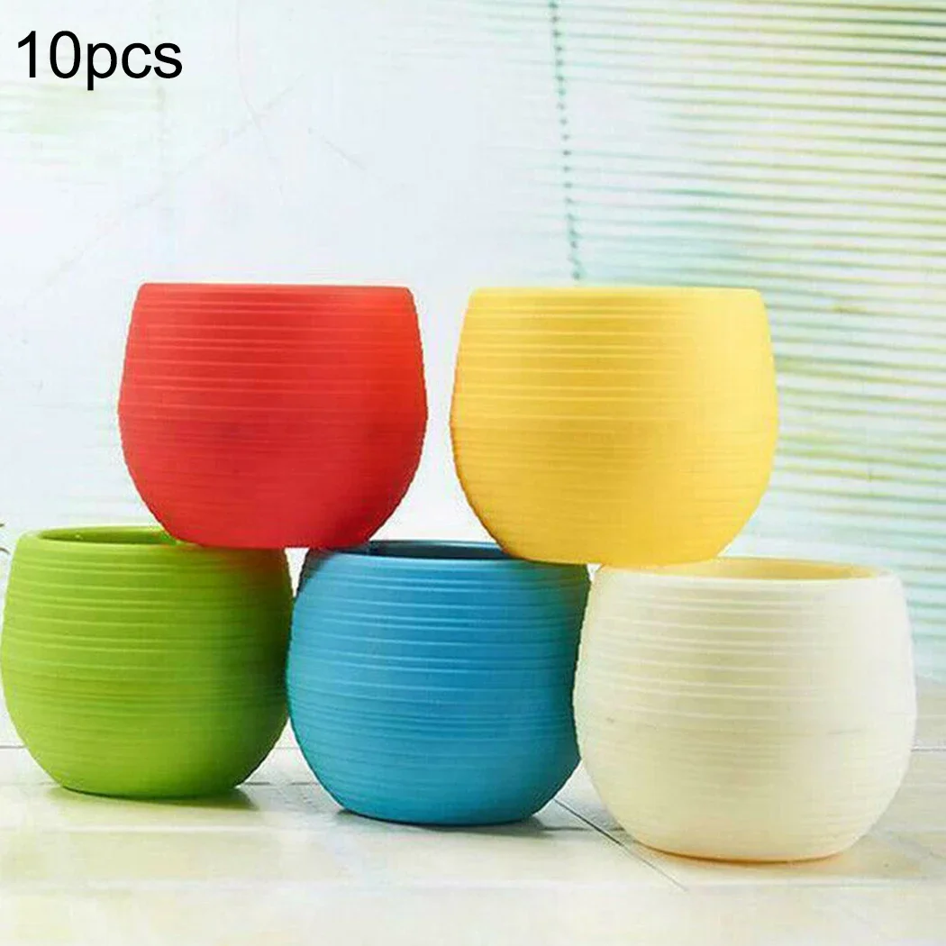 10pcs Mini Plastic Flower Pot Round Succulent Pot Small Flower Plant Planter Colorful Nursery Box Trays Transplant Pots flower pots