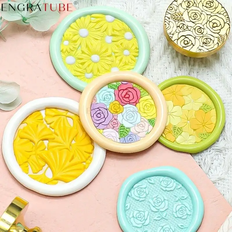 

3D Multilayer Sealing Wax Stamp Brass Rose Lilies Umbrella Lemon Puzzle Flower DIY Scrapbooking Envelope Wedding Card Decoration