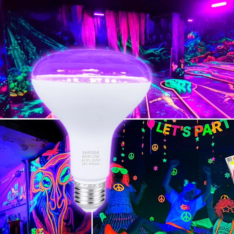 

E26UV Black Light 15W Bulb Stage Lights Effect for DJ Disco UV Purple Lighting for Fluorescent Party Club Christmas 30 Led Lamp
