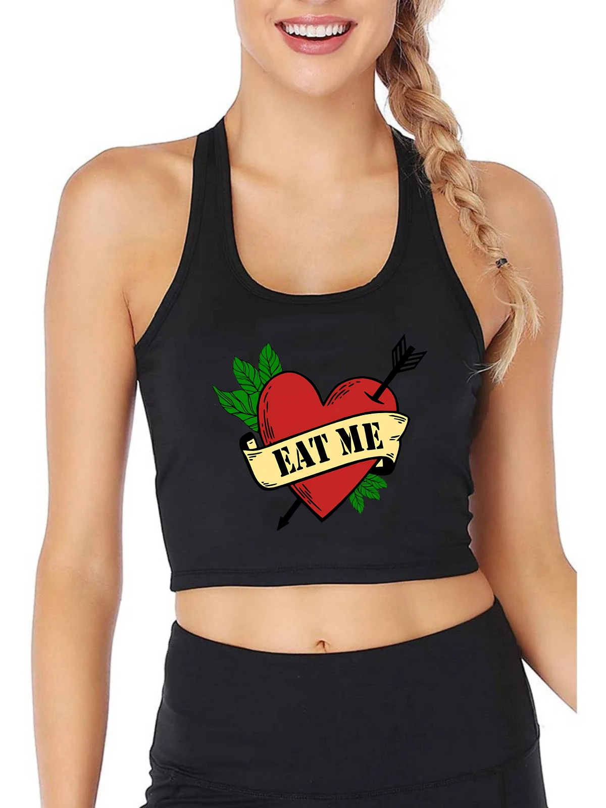 

Eat Me Heart And Arrow Love Graphical Sexy Slim Crop Top Customizable Valentine's Day Lover Tank Tops Girl's Naughty Camisole