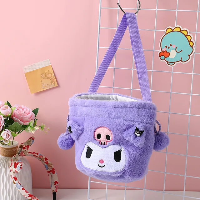 Sanrio Cinnamoroll My Melody Plush Shoulder Bag Messenger Bags Cartoon Anime High Capacity Drawstring Pouch for Casual Outdoor