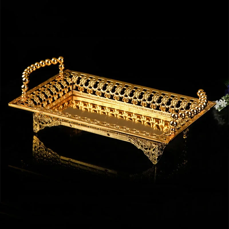 20*20*10cm Fruit Mirror Tray Plate Hotel Snack Plate Multi-Purpose Vintage Food Drinks Sliver Gold Plateau Miroir Vassoio