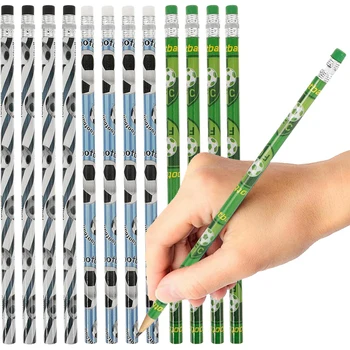 12/48 pezzi matite a tema calcio per feste sportive matite di legno da calcio con gomme da cancellare materiale scolastico per premi in classe regalo per feste
