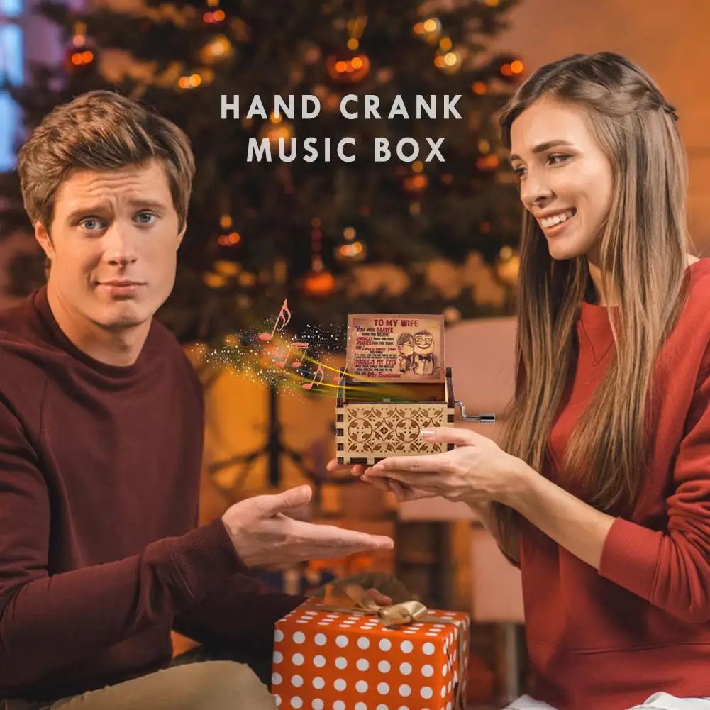 Wooden Hand-cranked Musical Box Carving Music Box Gift To My Wife Theme Mini Musical Home Decoration Thanksgiving