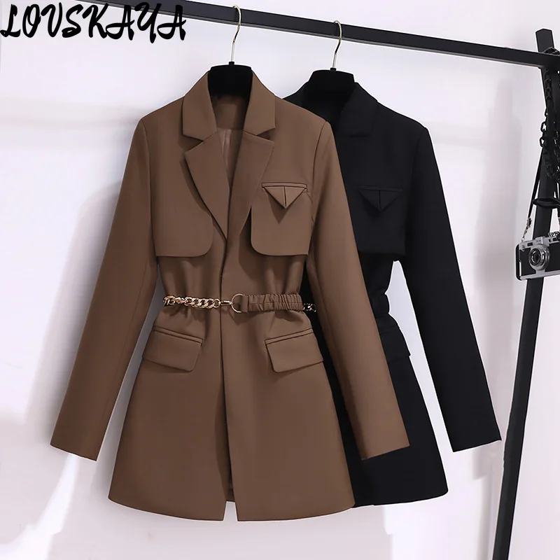 

Fashionable and Stylish Korean Style Light Mature Gentle Style Waist Wrapped Suit Top Design Sense Black Suit Coat for Women