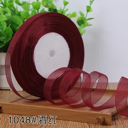 12mm Transparent Organza Ribbon - 50 Yards for DIY Crafts, Gift Wrapping & Decoration (1048 Burgundy)