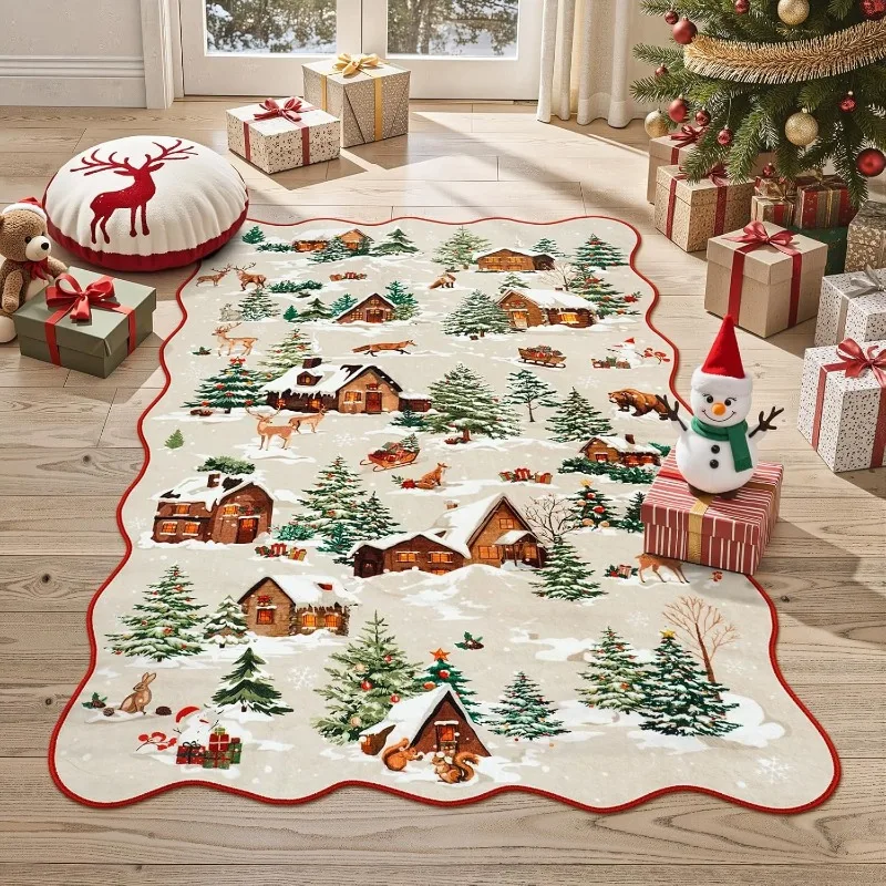 Carpet for Living Room Christmas Theme Irregular Shape Bedroom Rug Machine Washable Non-slip Soft Coffee Table Sofa Mat Alfombra