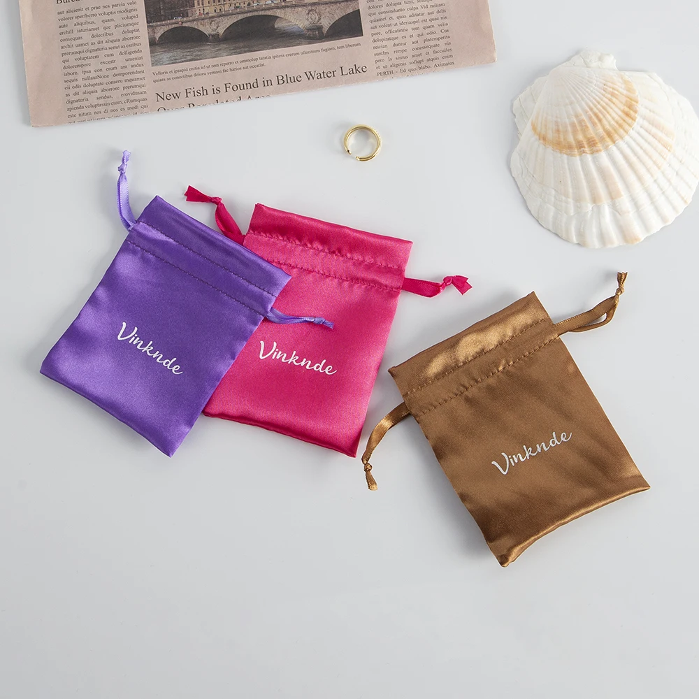 50-pack Satin Gift Bags Custom Logo Sack All size Watch Perfume Eyelashes Makeup Necklace Drawstring Pouches Jewelry Sachets