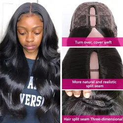 U Part Wig Body Wave Human Hair Wigs For Women 22 Inch Brazilian Remy Hair Glueless Human Hair Wavy Upart Wig Natural Black Wigs