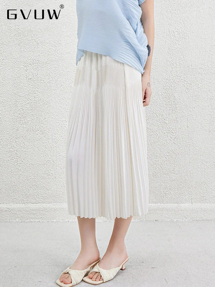 

GVUW Pleated A Line Skirt Women Simplicity Fashion Loose Elastic Waist New Summer 2024 Casual Female Temperament Skirts 17G6779