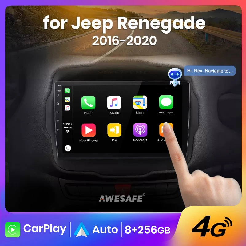 

AWESAFE Wireless CarPlay Android 13 Radio For Jeep Renegade 2016 2017 2018- 2020 GPS Navigation Stereo Car Intelligent Systems