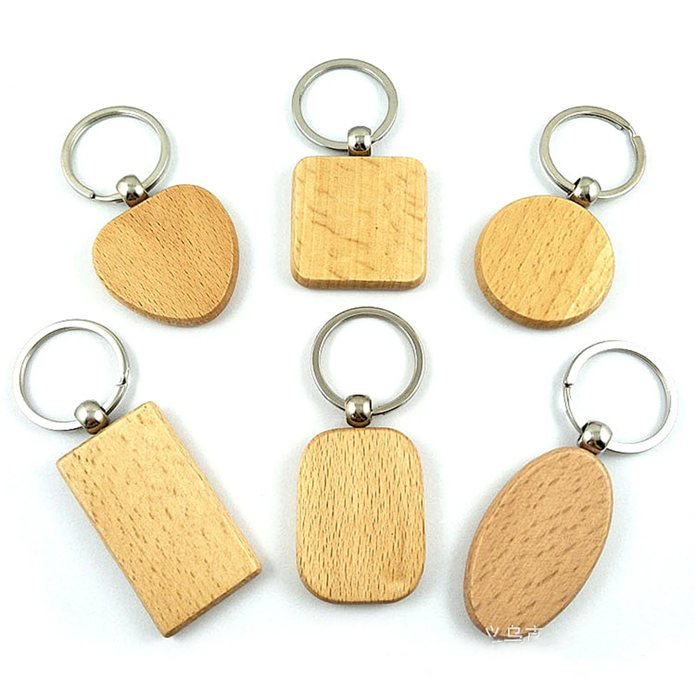 Wooden Keyrings Plain Unpainted Wooden Key Rings Key Charm for handcraft 