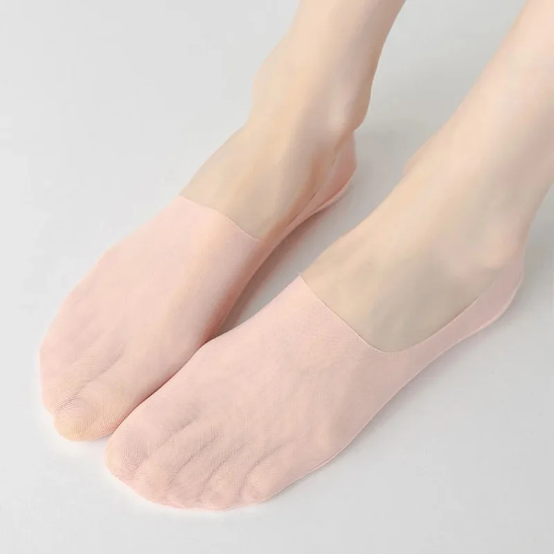 Silicone Socks Women's Summer Ultra-thin Invisible Low Cut Anti-slip Mesh No Show Ice Silk Solid Boat Socks 5 Pairs/Lot