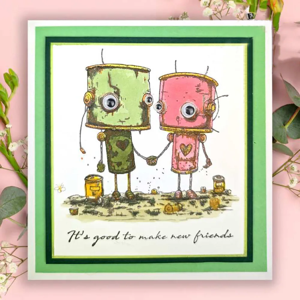 Bot-ology Better Together Clear Stamps for Card Making Transparent Silicone Stamps Robot Rubber Seal for DIY Scrap