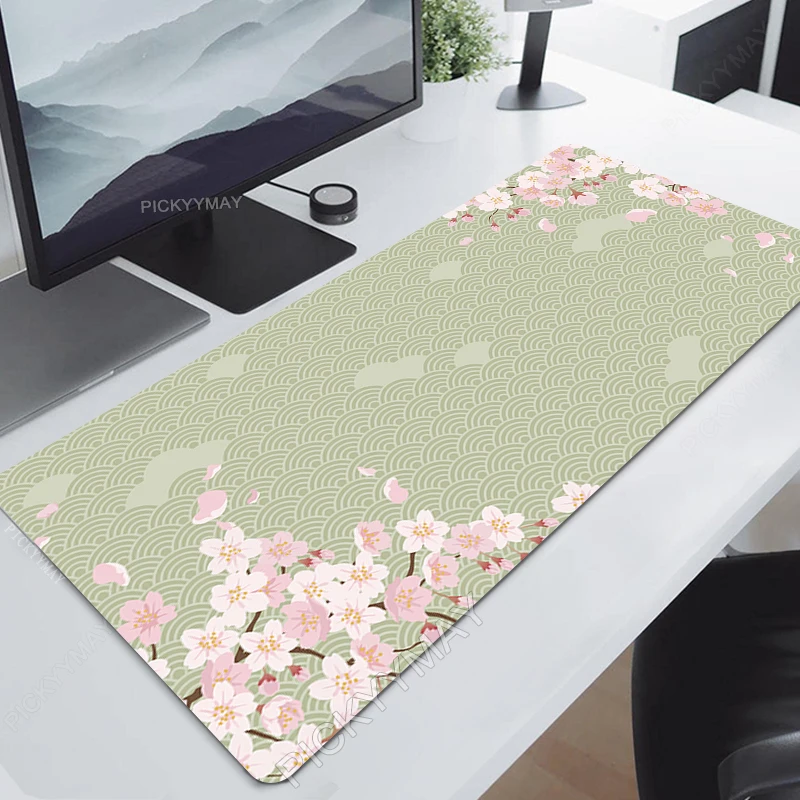 Grande Green Gaming Mouse Pad Computador Mousepad Tapete de Teclado Grande Gamer Mouse Pads Estética Desk Mats 100x50cm Sakura