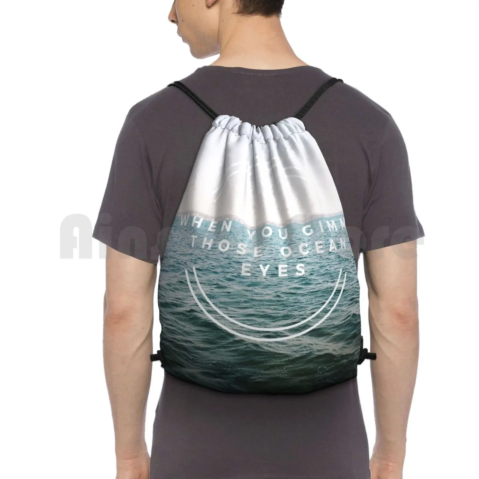 

Oceano olhos mochila sacos de cordão, мешок для гиназы, водонепроницаемая вода, музыка letras oceano