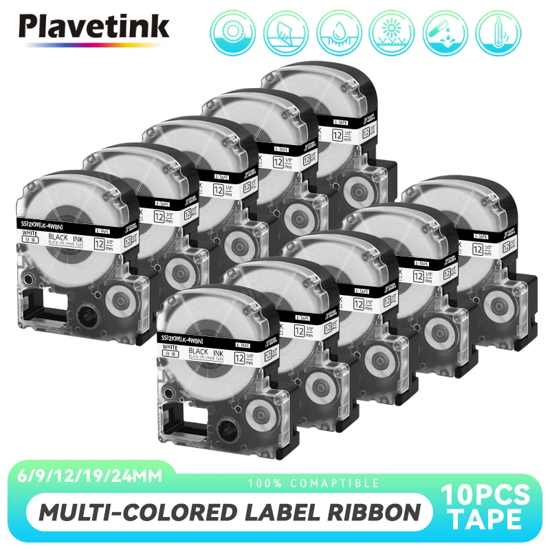 

10PCS Multicolor 6/9/12/18/24mm Compatible SS12KW SS9KW SS6KW LC-4WBN for Epson LW-300 LW-400 LW-600P LW-700 Label Maker SC12YW