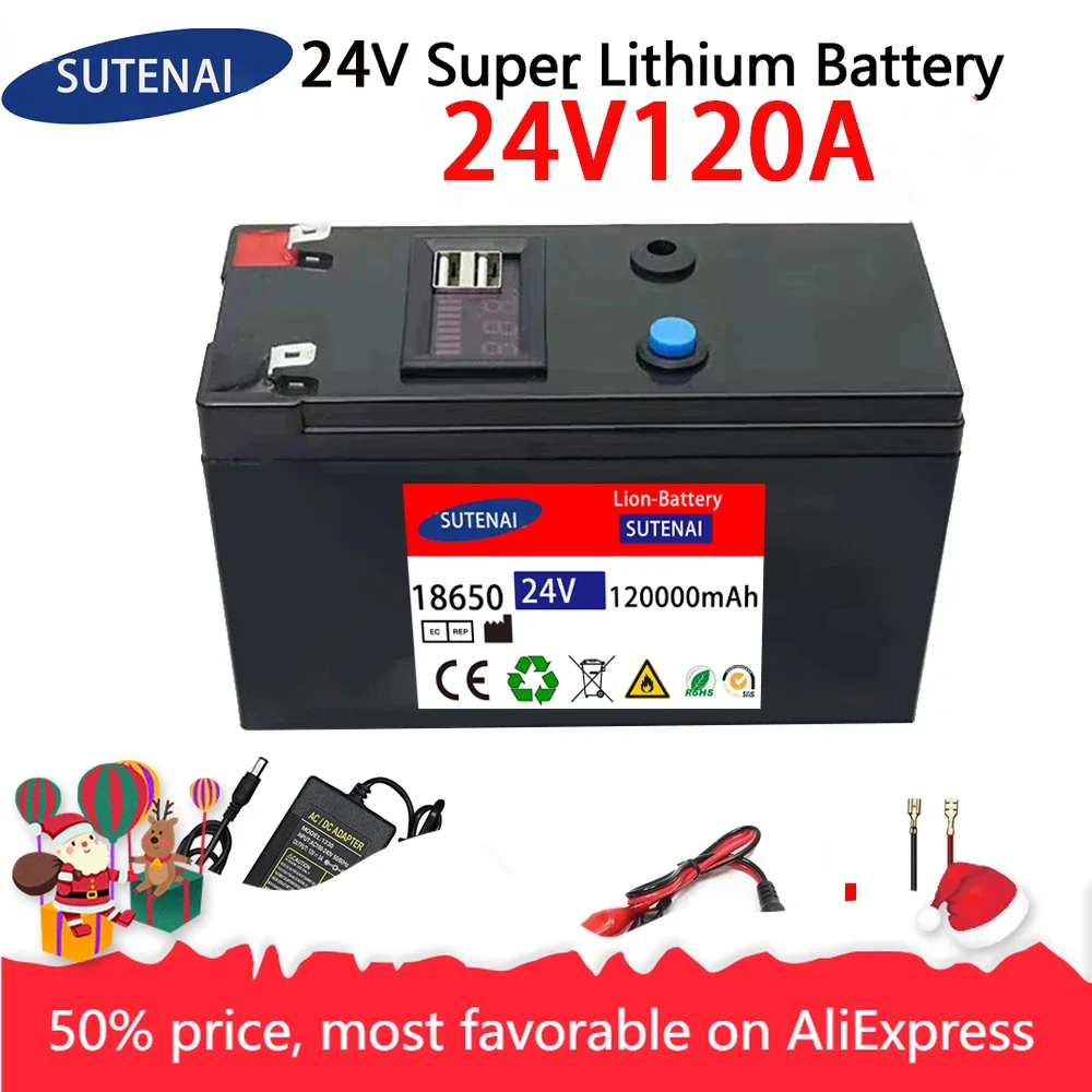 

24V Battery 120Ah 18650 lithium battery pack Rechargeable battery for solar energy electric vehicle battery+25.2v2A charger