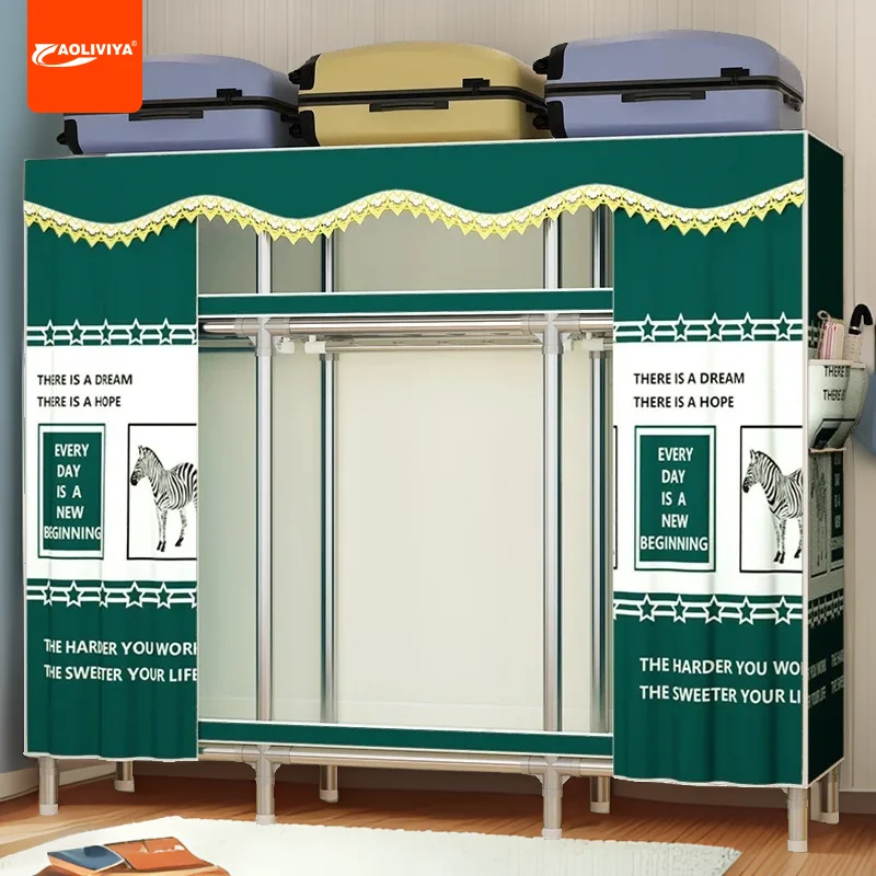

Aoliviya Simple Wardrobe Hanger Clothes Area Multi-Alloy Joint Steel Frame Bold Thickened Cloth Wardrobe Rental Room Assembly Wa