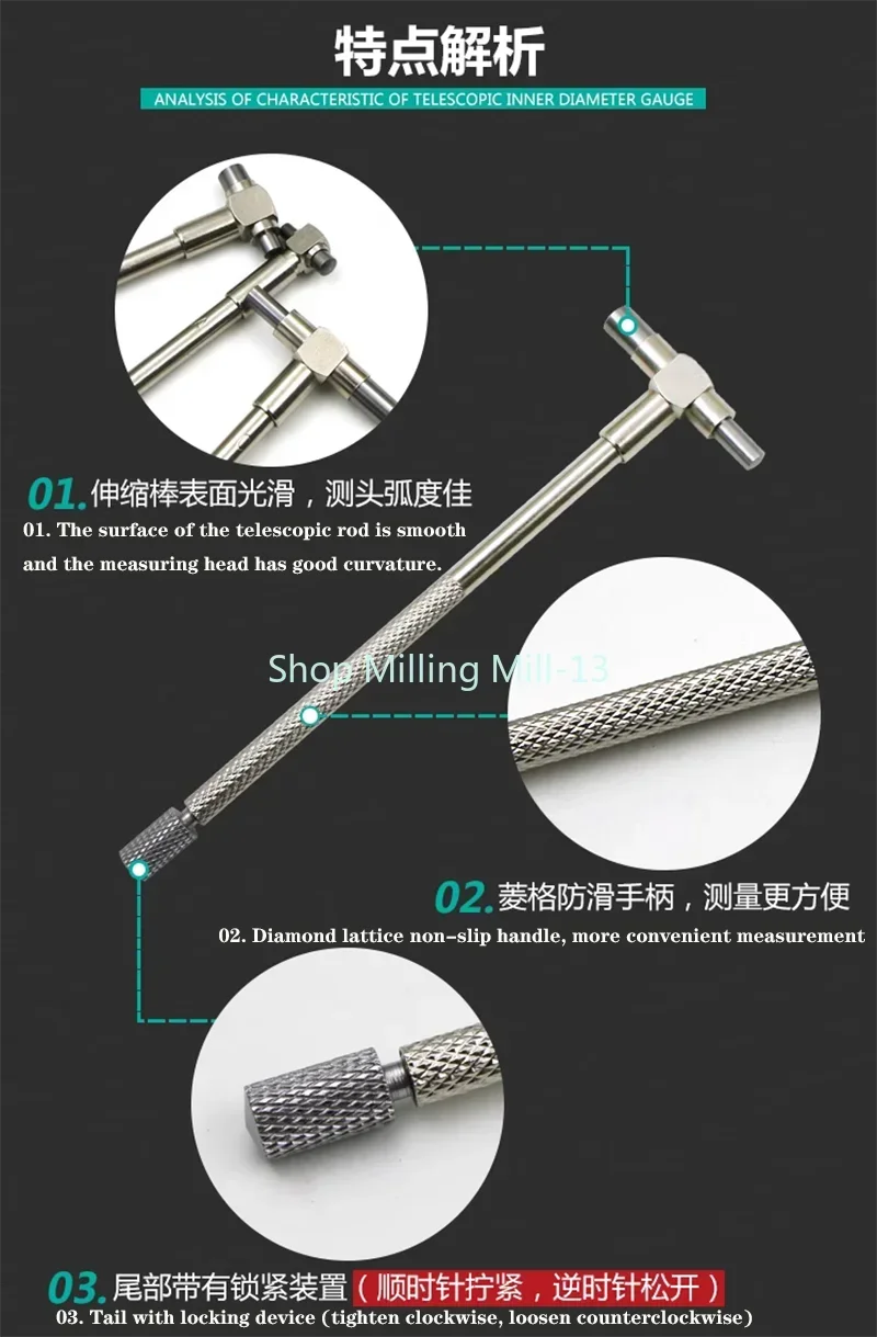 8-150mm( 5/16"-6") Telescoping Gauge Set, 6pcs/set, Internal Gauge, Hole Gauges for Quick Inside Measurements of Holes Tool