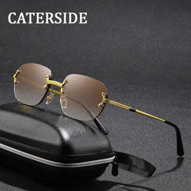 CATERSIDE Rectangular Sunglasses Rimless Men 2022 Fashion Square Mirror Sun  Glasses Women Coffee Gradient Lens Frameless