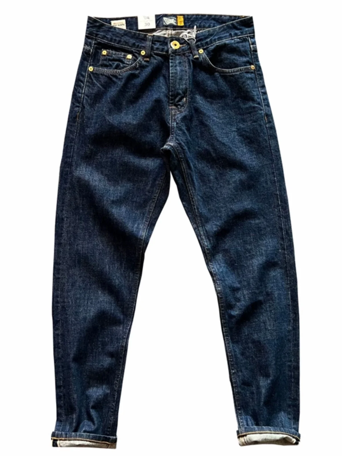14oz High Quality 100% Cotton One Wash Raw Deep Blue Denim Jeans for Men Red Selvedge Slim Straight Pants Vintage y2k Youth Male 5