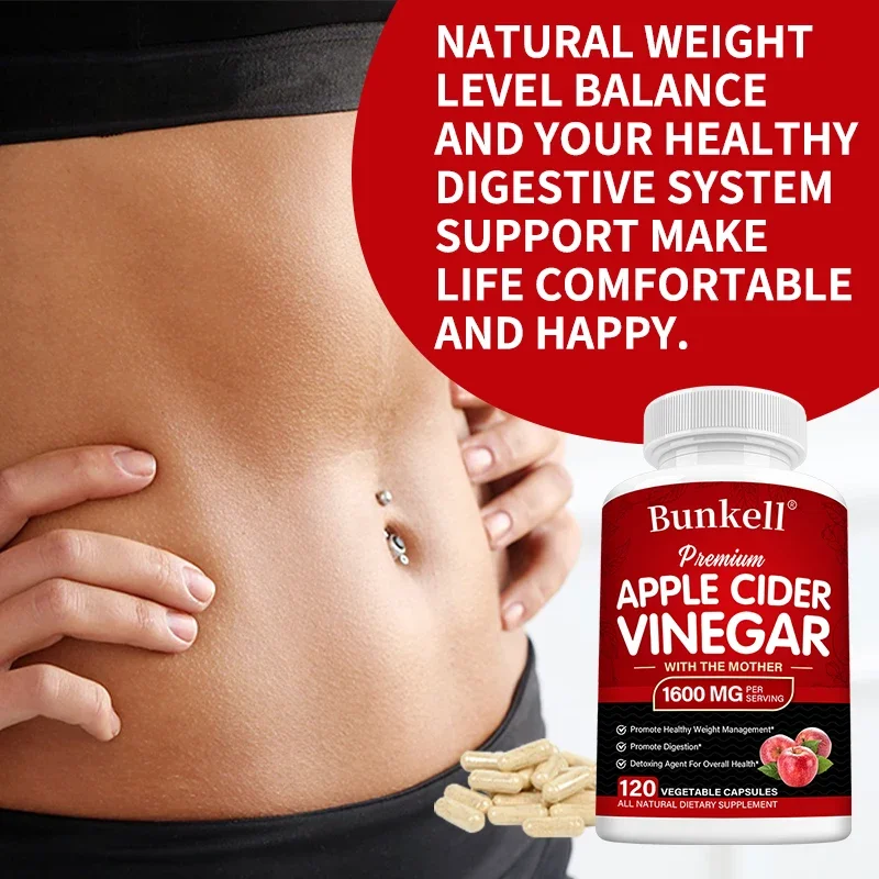 Apple Cider Vinegar Capsules with Mother Vegan ACV-Weight Management, Appetite Suppression, Digestion Detox Immunity Cleansing