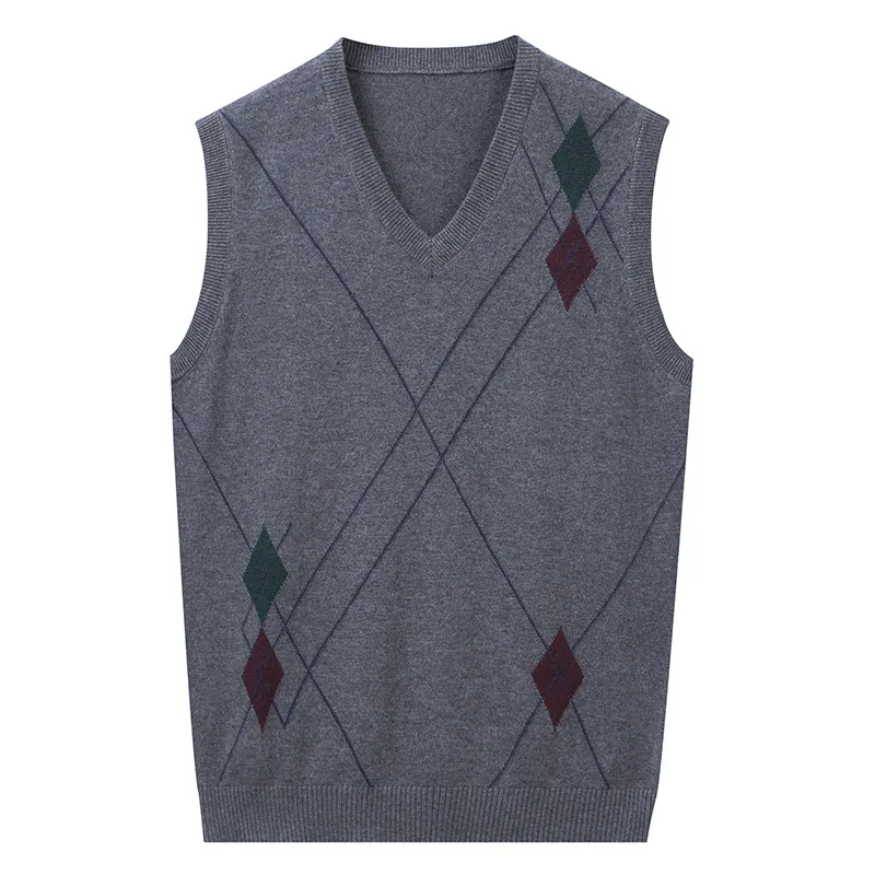 Description Picture 5 of itemKorean Fashion Men's Wool Knitted Casua Vest V-neck Slim Fit Sleeveless Business Waistcoat  Wool Vest Plus Size 3XL