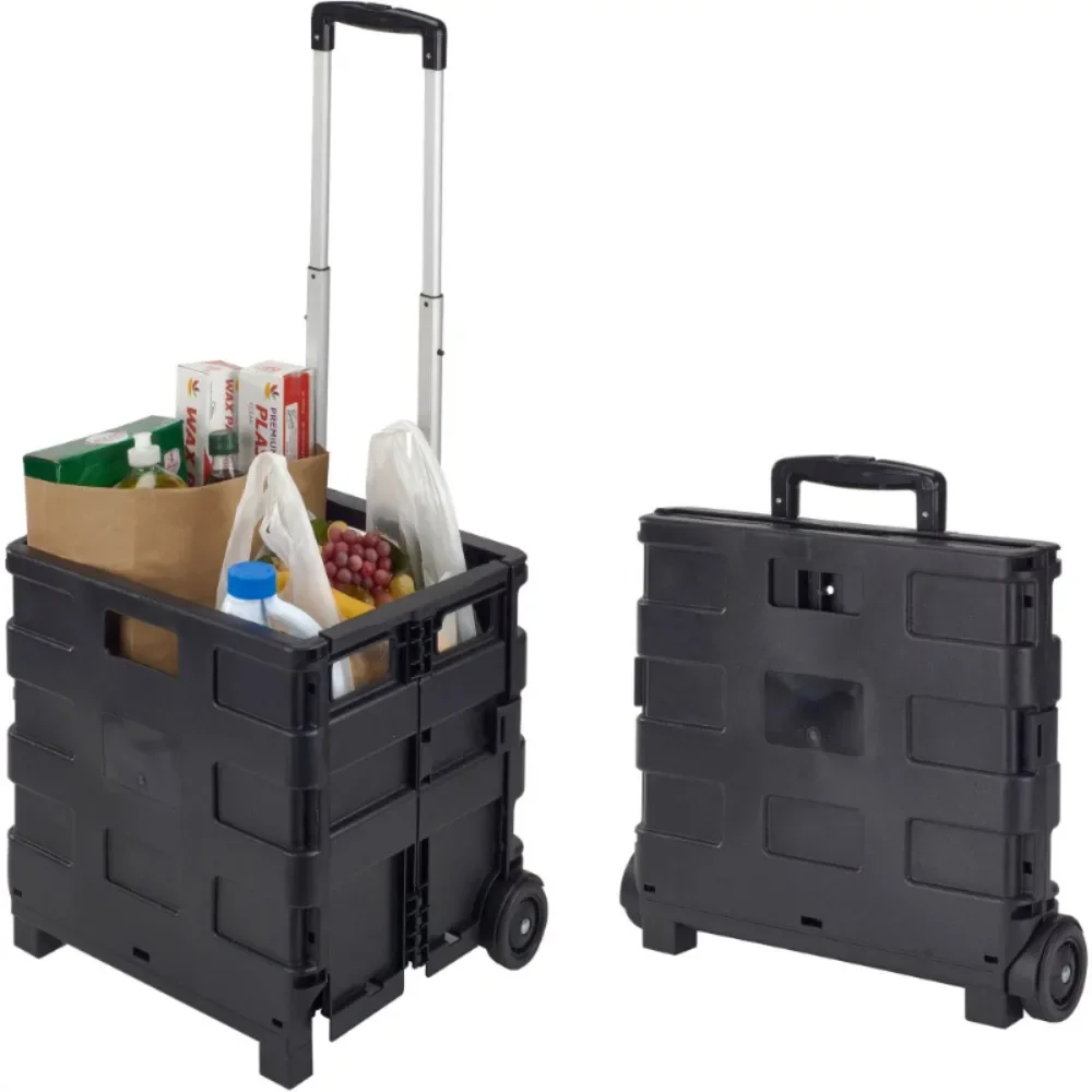 

Tote Bin Collapsible Utility Cart in Black Polypropylene Portable Shopping Cart