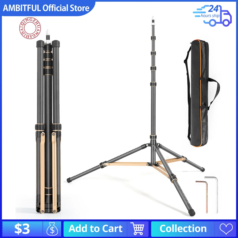 QZSD LS-255/285 Reverse folding light stand Photography outdoors Portable tripod 2.2m aluminum alloy Carbon fiber light stand
