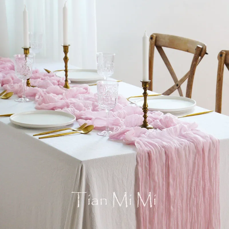 Elegant Dark Mustard Semi-Sheer Gauze Table Runner