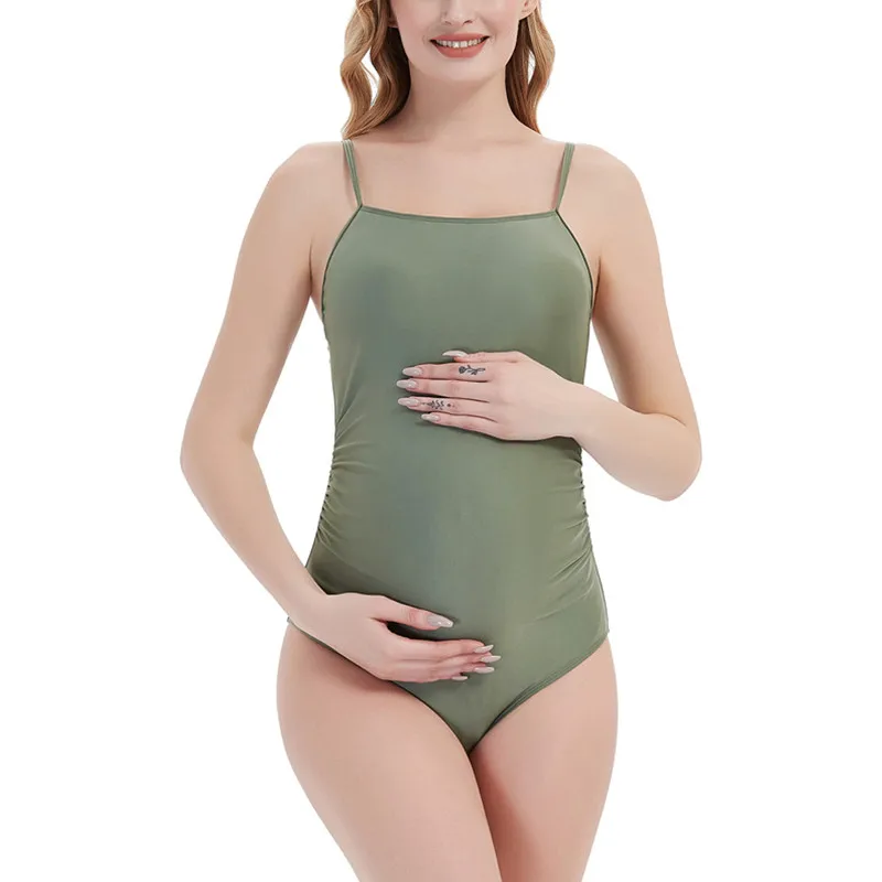 Maternity Swimsuit Beachwear Bikinis Summer Pregnant Women One-piece Ruched Side Swimming Suit