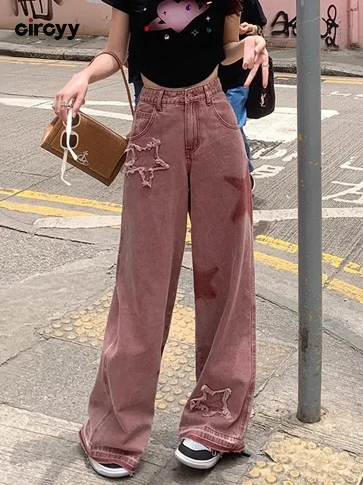 PinkBaggyJeansWomenHighWaistedJeans2023SummerNewPatchwork