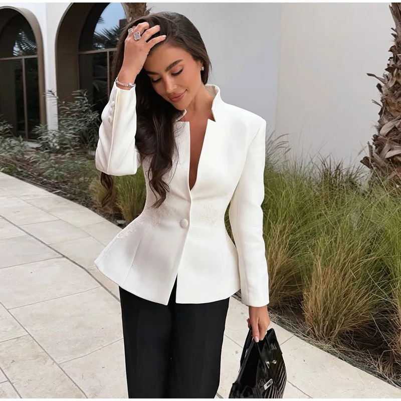 Solid Color Lace Patchwork Stand Collar Blazer Long Sleeve Single Breasted 2026 Spring Women Jacket Trendy Chic Lady Suit Coats 78 Sf1867f97e2de48d18b3470a606c04b321
