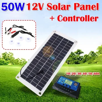 50W Flexible Polysilicon Solar Panel Dual USB Output Waterproof Solar Car Charging Board Power Suppliy with 10A-60A Controller 1