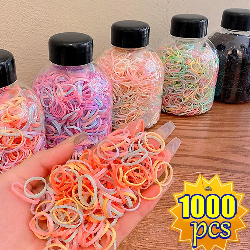 1000pcs Disposable Rubber Bands Colorful Elastic Hair Scrunchies for Girls Kids Hair Ties Ponytail Holder Styling Tools Headwear