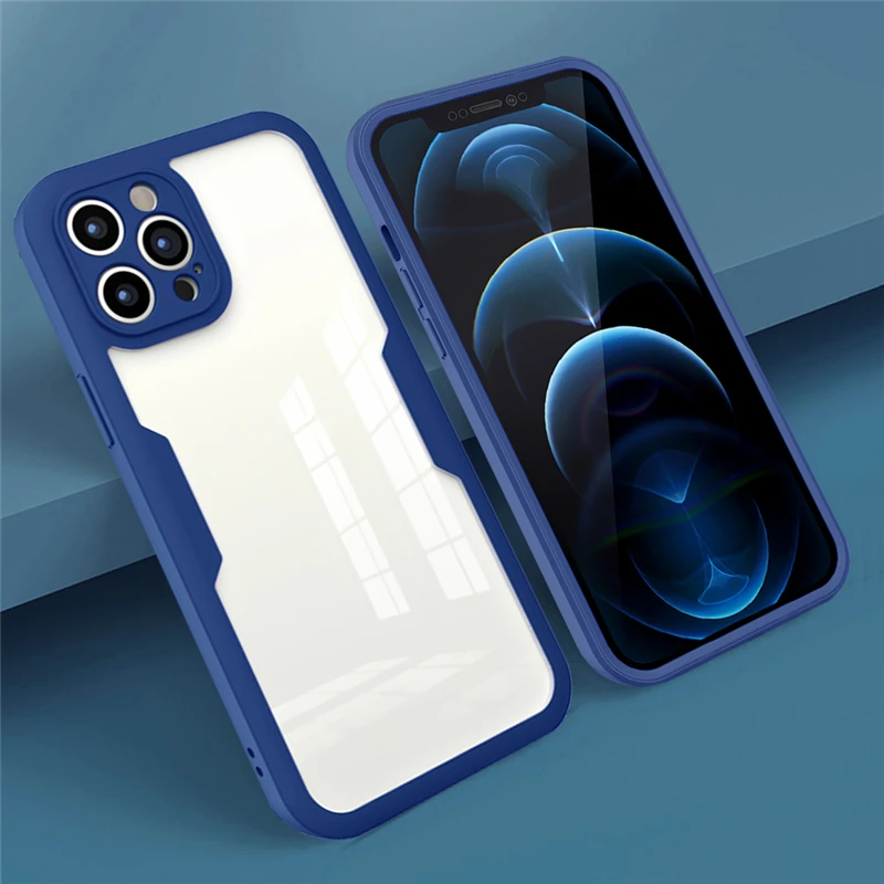 360 Double Front Screen Film Hard Back Case für iPhone 14 13 12 11 Pro Max X XR XS Max 8 7 Plus Silikon Klar Transpare_voghion.com
