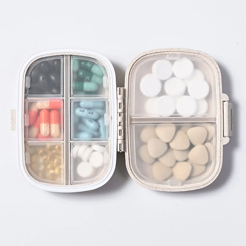 

1PC 8 Grids Organizer Container For Tablets Travel Pill Box With Seal Ring Box For Tablets Wheat Straw Container For Medicines