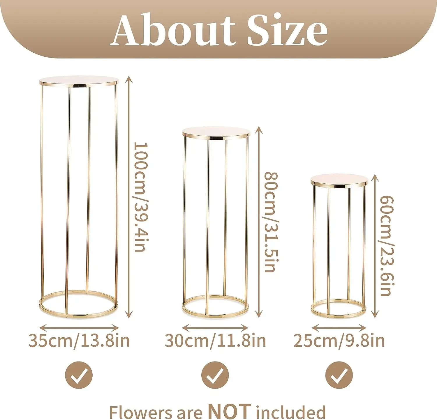 3PCS/lot Gold Metal Flower Stand for Wedding Table - Floor Vase Stands for Road Leads Tall Tabletop Centerpiece for Party