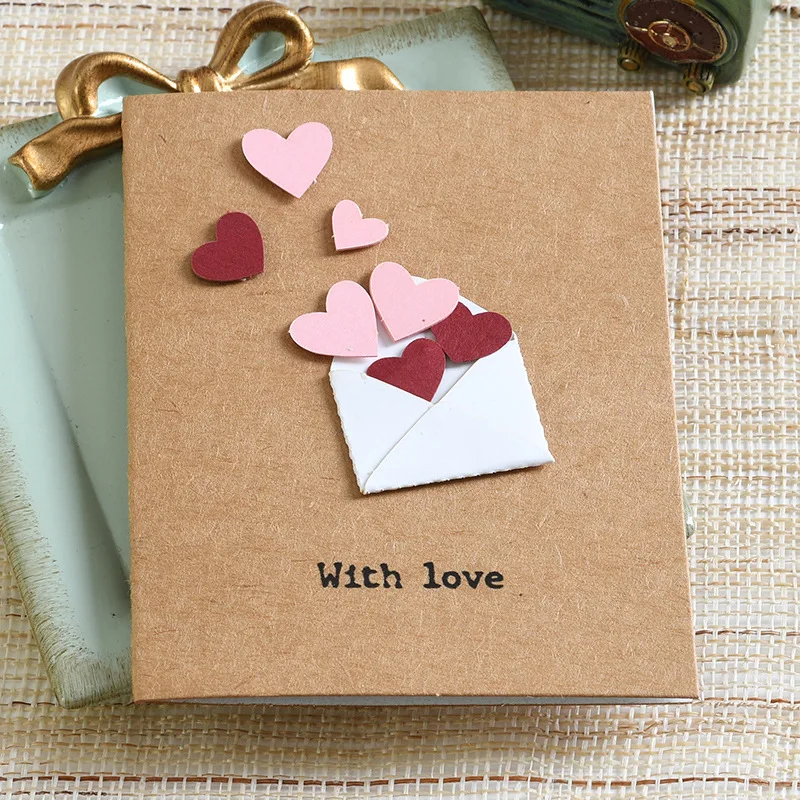 10pcs/bag Retro Mini Kraft Paper 3D Sticker Birthday Card, Blessing Card, Lover Thank You Card