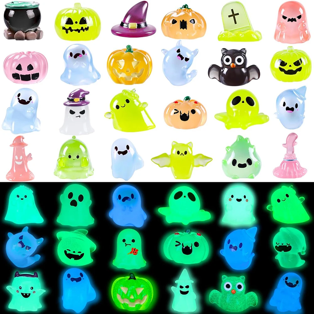 LHSYFBZ 48Pcs Halloween Mini Resin Ghosts, Luminous Mini Ghost, Glow In The Dark Miniature Ghost Figurines For Halloween Miniature Landscape Outdoor