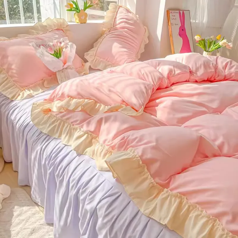 Princess Korean Style Bedding Set Aesthetic Queen Full King Size