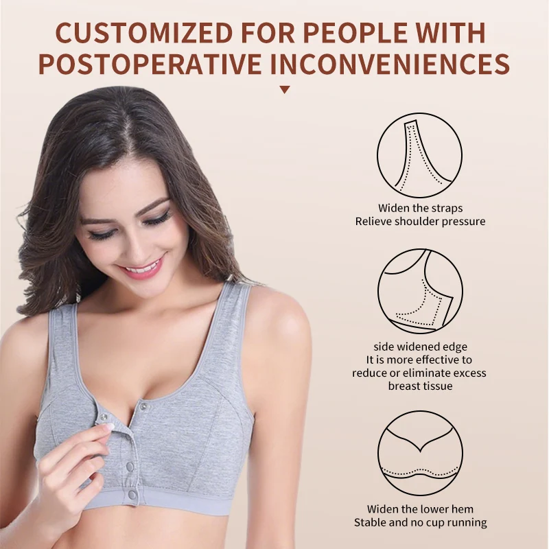 6031 Mastectomy Bra with Pockets Front Closure Cotton Plus Size Lingerie for Post Surgery Women Silicone Insert 3