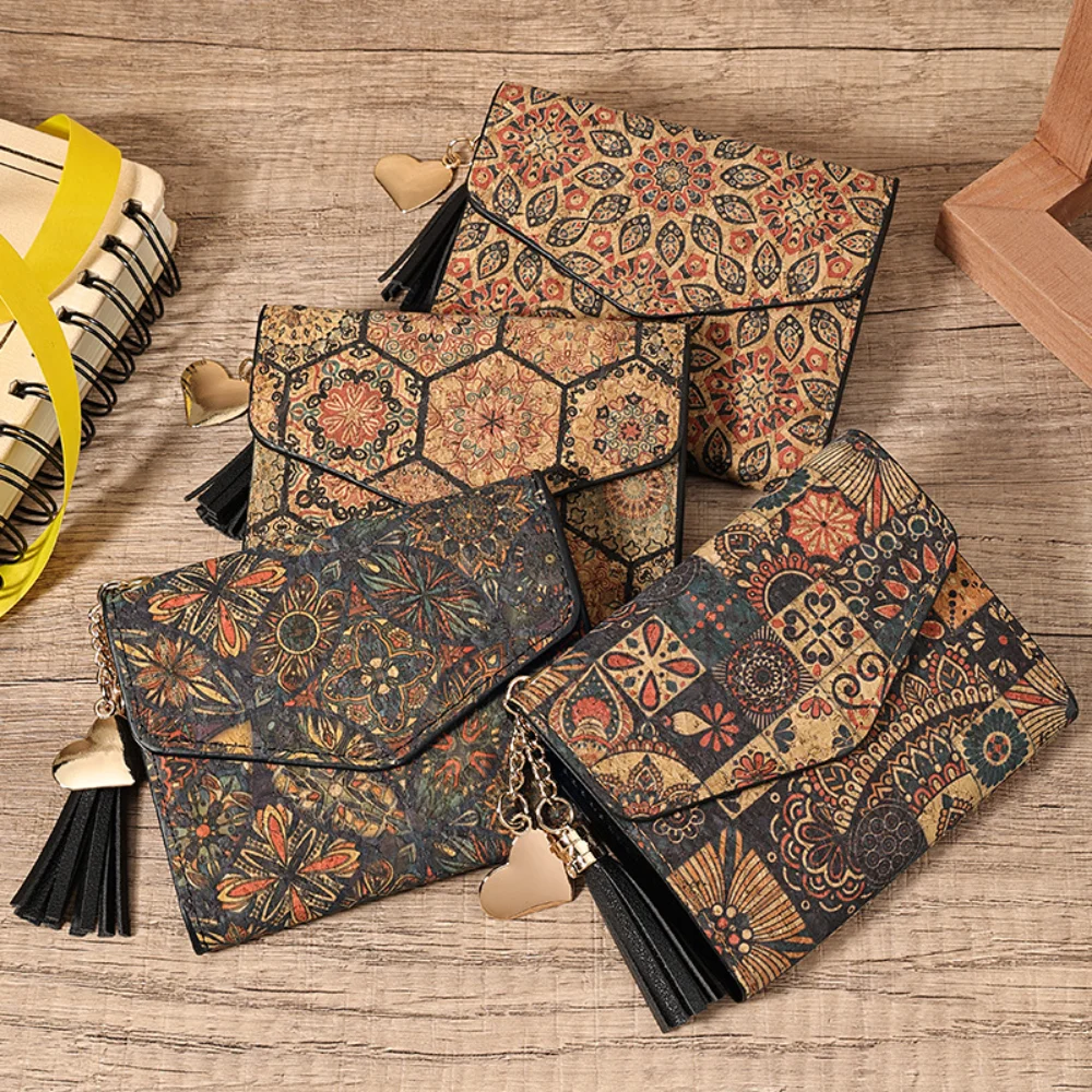 Creative Women Wallet National Design Purse Multi-Card Position Retro Lady Small Cork Thin Card Pocket Big Capacity Coin Purse