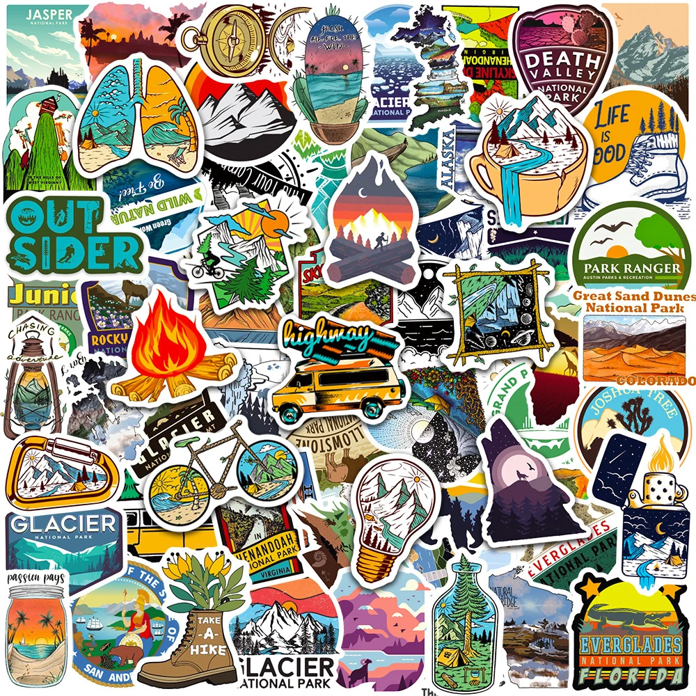 10/30/50/100pcs Outdoor Travel Hiking Camping Stickers Decal Skateboard Laptop Motorcycle Guitar Phone Car Waterproof Sticker