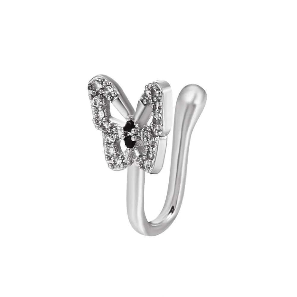 Piercing Jewelry Stainless Steel Fake Nose Piercing Fake Nose Ring Diamond Butterfly Studs Hole-less Clip for Woman