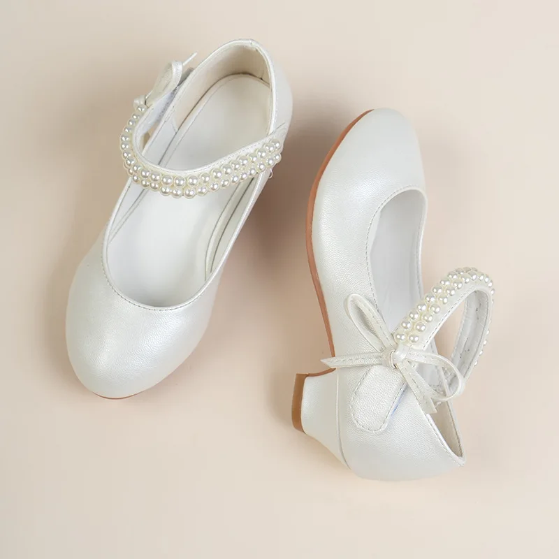 Girls Shoes High Heel Pearl Teen Crystal Party Princess Leather Sandals Child Wedding Formal Wear girls high heel shoes leather shoes girls sandals